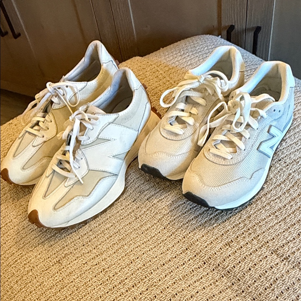 New Balance Women's Beige and White Sneakers